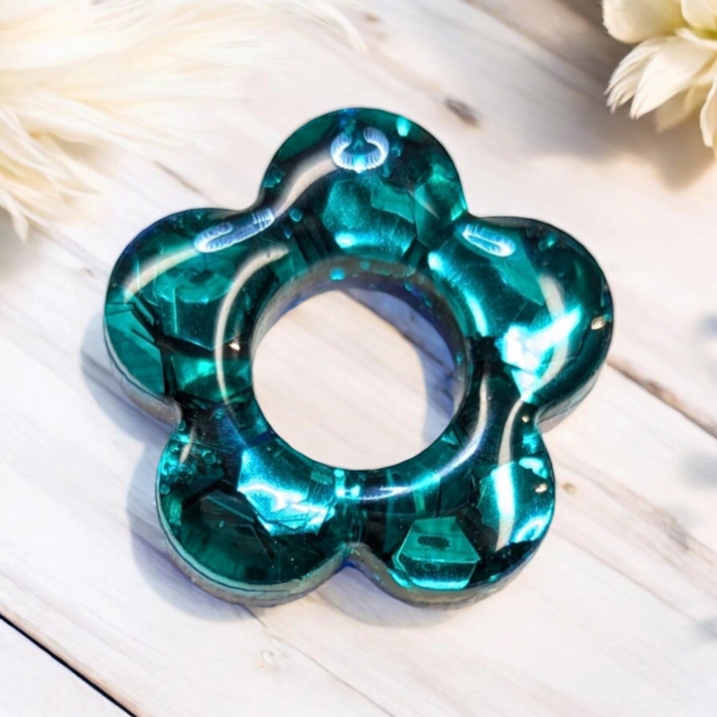 INFINITY SWITCHS (petit format) 1 coté nacré bleu / 1 coté paillettes verte